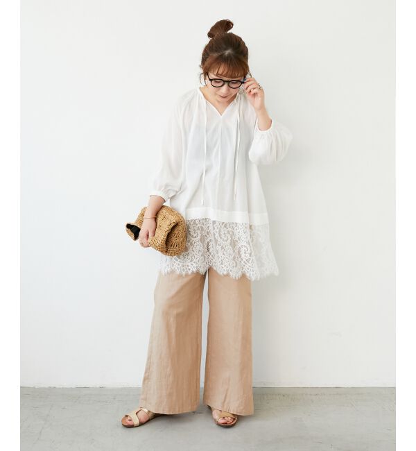  「レースヘムスキッパーブラウス」|シャツ・ブラウス|