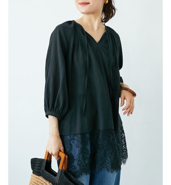  「レースヘムスキッパーブラウス」|シャツ・ブラウス|