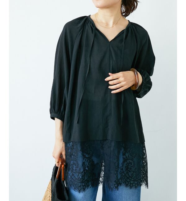  「レースヘムスキッパーブラウス」|シャツ・ブラウス|