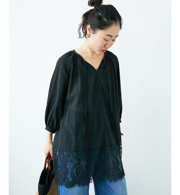  「レースヘムスキッパーブラウス」|シャツ・ブラウス|