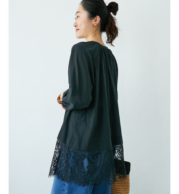  「レースヘムスキッパーブラウス」|シャツ・ブラウス|ブラック