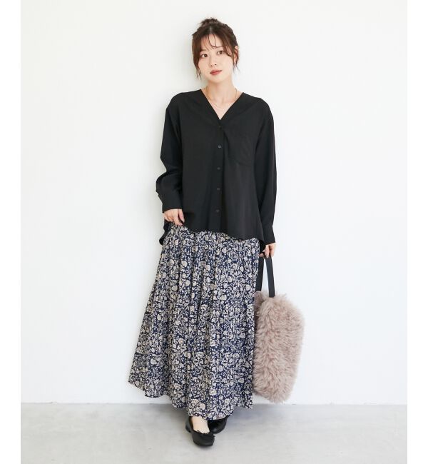  「《手洗い可能》エアータンブラーノーカラーブラウス」|シャツ・ブラウス|