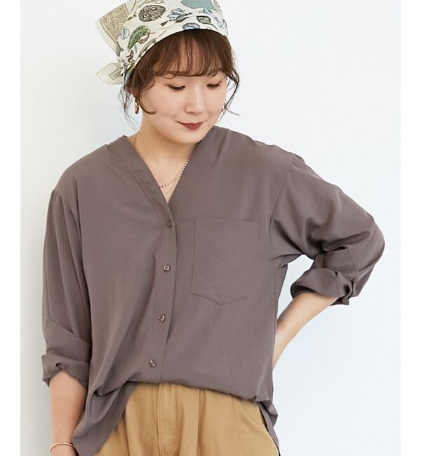  「《手洗い可能》エアータンブラーノーカラーブラウス」|シャツ・ブラウス|