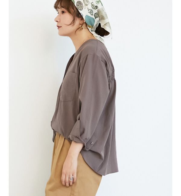  「《手洗い可能》エアータンブラーノーカラーブラウス」|シャツ・ブラウス|