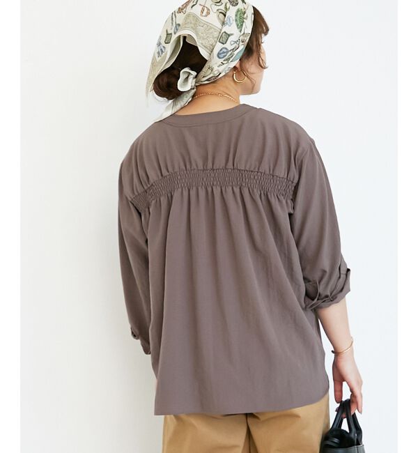  「《手洗い可能》エアータンブラーノーカラーブラウス」|シャツ・ブラウス|