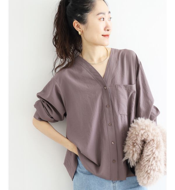  「《手洗い可能》エアータンブラーノーカラーブラウス」|シャツ・ブラウス|
