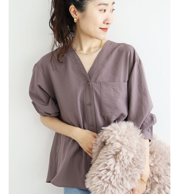  「《手洗い可能》エアータンブラーノーカラーブラウス」|シャツ・ブラウス|