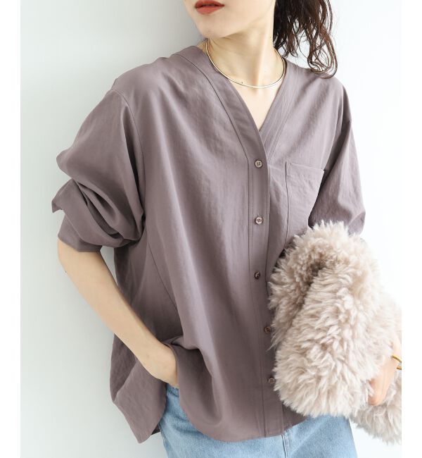  「《手洗い可能》エアータンブラーノーカラーブラウス」|シャツ・ブラウス|