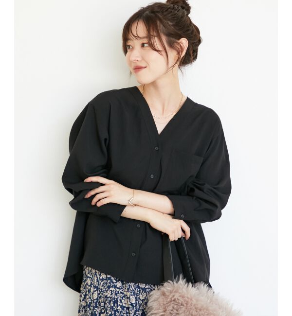  「《手洗い可能》エアータンブラーノーカラーブラウス」|シャツ・ブラウス|
