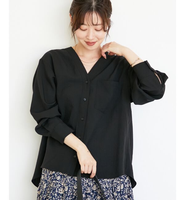 「《手洗い可能》エアータンブラーノーカラーブラウス」|シャツ・ブラウス|