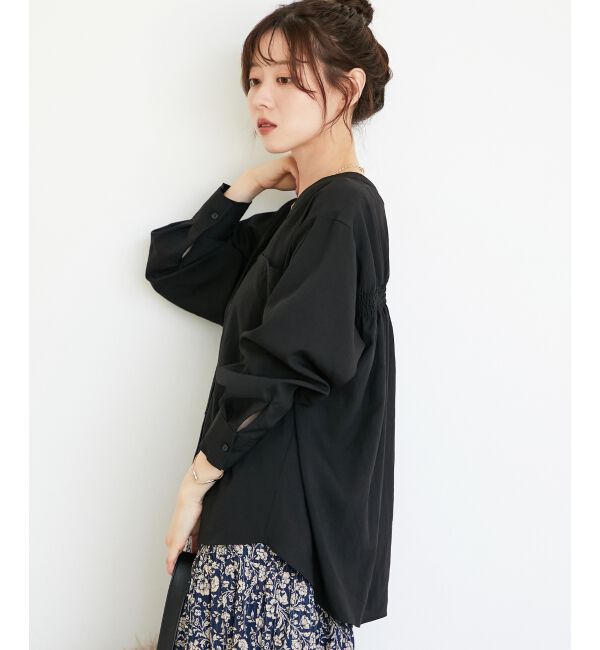  「《手洗い可能》エアータンブラーノーカラーブラウス」|シャツ・ブラウス|