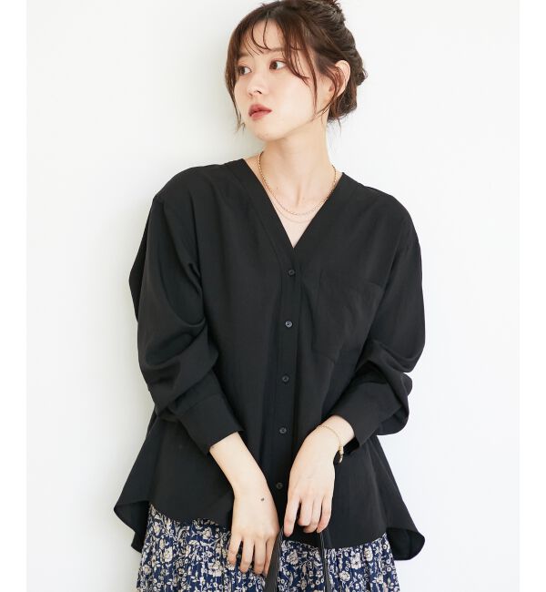 「《手洗い可能》エアータンブラーノーカラーブラウス」|シャツ・ブラウス|