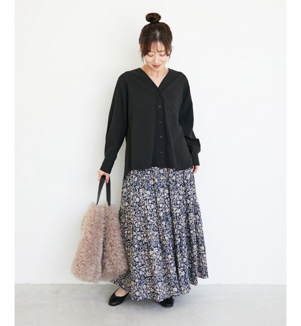  「《手洗い可能》エアータンブラーノーカラーブラウス」|シャツ・ブラウス|