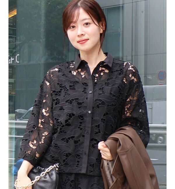  「モチーフレースシャツ」|シャツ・ブラウス|ブラック