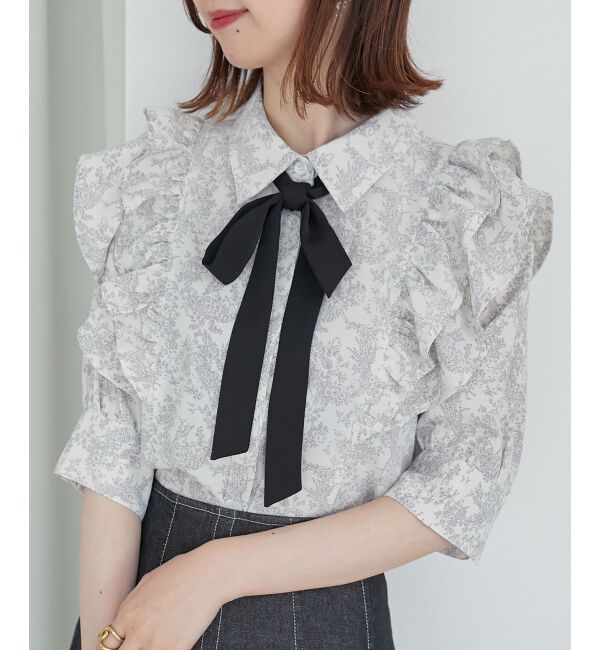 MAJESTICLEGON「バイカラーリボンタイフリルブラウス」|シャツ・ブラウス|