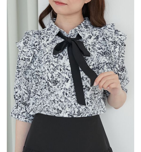 MAJESTICLEGON「バイカラーリボンタイフリルブラウス」|シャツ・ブラウス|