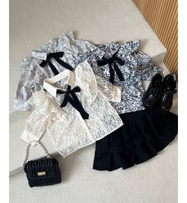 MAJESTICLEGON「バイカラーリボンタイフリルブラウス」|シャツ・ブラウス|