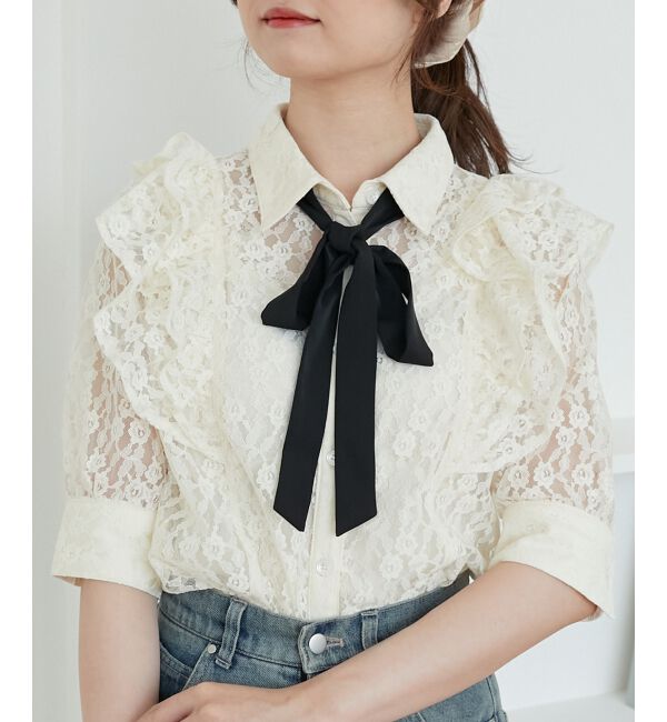 MAJESTICLEGON「バイカラーリボンタイフリルブラウス」|シャツ・ブラウス|