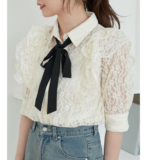 MAJESTICLEGON「バイカラーリボンタイフリルブラウス」|シャツ・ブラウス|