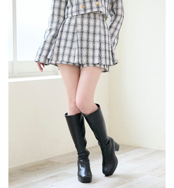  「レイヤードデザインツイードスカパン」|キュロット|ｱｲﾎﾞﾘｰ柄