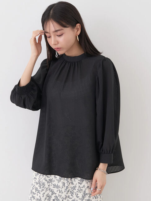 earth music&ecology「Checkドビーブラウス」|シャツ・ブラウス|ブラック