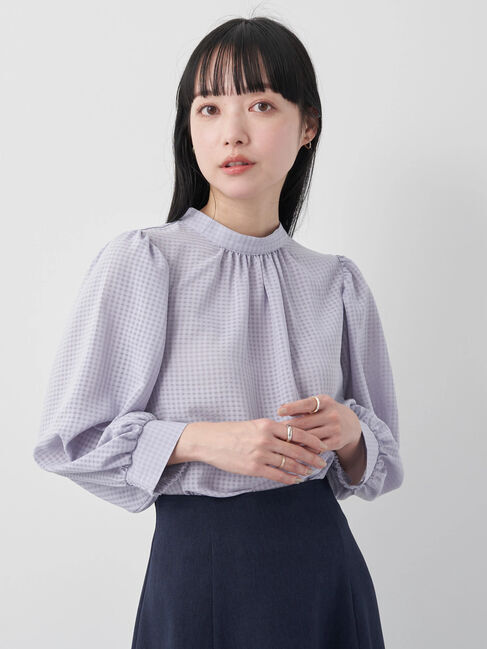 earth music&ecology「Checkドビーブラウス」|シャツ・ブラウス|サックスブルー