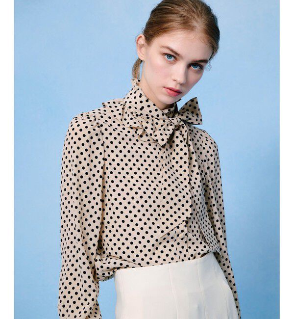 LOULOU WILLOUGHBY「【LOULOU WILLOUGHBY】◇デシンドットフリルボウタイブラウス」|シャツ・ブラウス|ライトベージュ