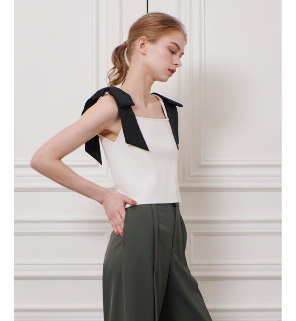 LOULOU WILLOUGHBY「【LOULOU WILLOUGHBY】ショルダーリボンミニタンクプルオーバー」|ニット・セーター|