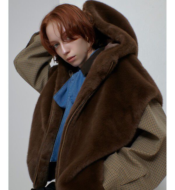 allureville「フェイクミンクファーフーディーブルゾン」|ブルゾン・スタジャン|
