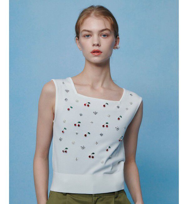 LOULOU WILLOUGHBY「【LOULOU WILLOUGHBY】CHERRYビジュータンク」|ニット・セーター|