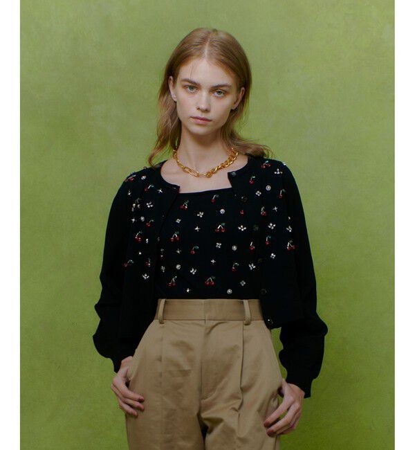 LOULOU WILLOUGHBY「【LOULOU WILLOUGHBY】CHERRYビジューカーディガン」|カーディガン|