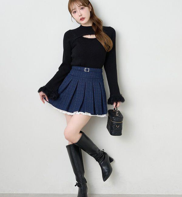  「ベルト付きレイヤードプリーツミニスカート」|スカート|