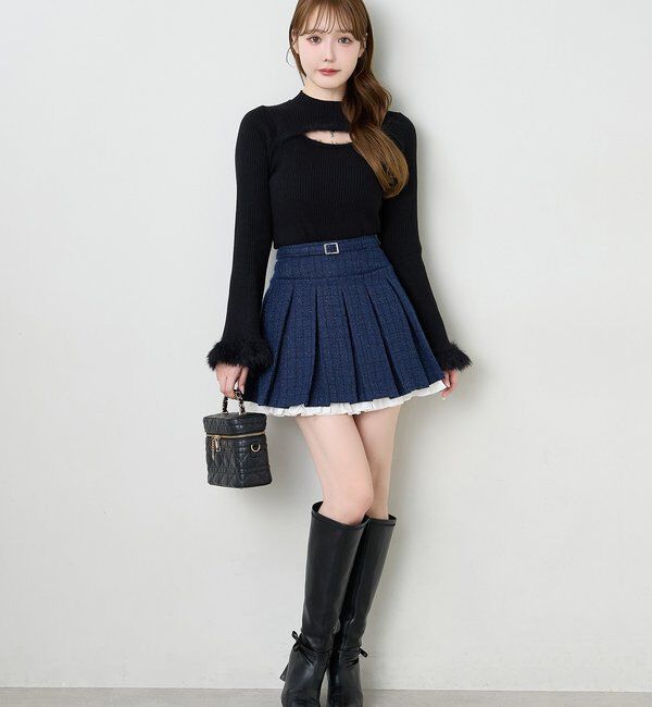  「ベルト付きレイヤードプリーツミニスカート」|スカート|