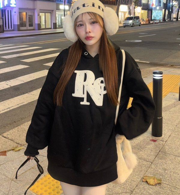  「キルティングロゴゆるパーカー」|プルオーバー|