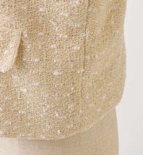  「フェイクファーフード付きツイードジャケット【セットアップ可能】」|ダウンベスト・ベスト|