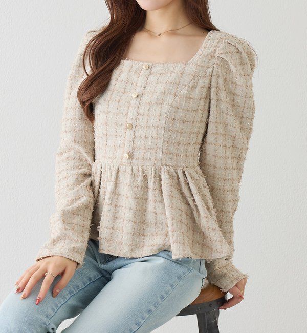  「バックレースアップペプラムブラウス」|シャツ・ブラウス|ベージュ