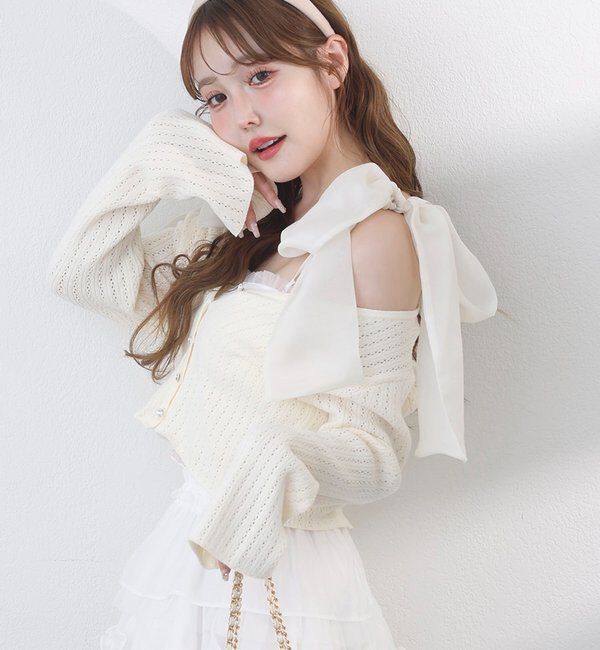  「肩リボン取り外し可能カップ付きシャーリングインナー」|プルオーバー|