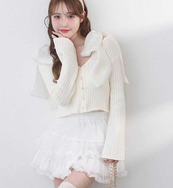  「肩リボン取り外し可能カップ付きシャーリングインナー」|プルオーバー|