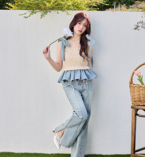  「【Denim Collection】肩リボンビスチェ」|シャツ・ブラウス|