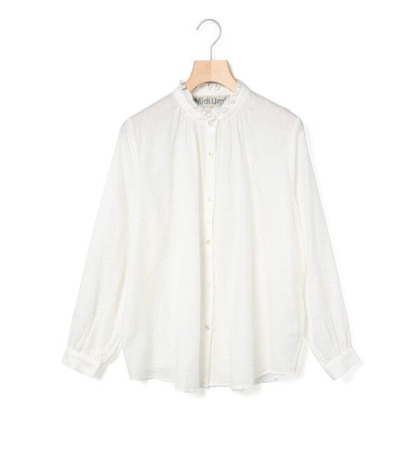 MidiUmi「MidiUmi フリルカラーギャザーネックシャツ」|シャツ・ブラウス|オフホワイト