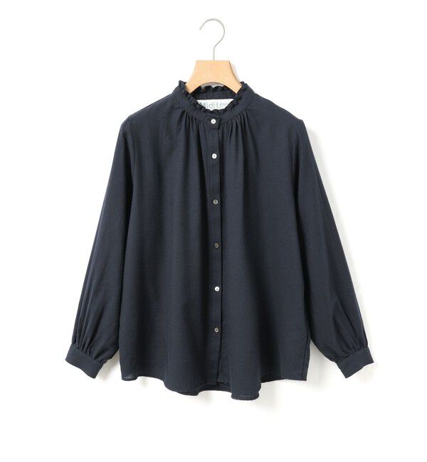 MidiUmi「MidiUmi フリルカラーギャザーネックシャツ」|シャツ・ブラウス|ネイビー