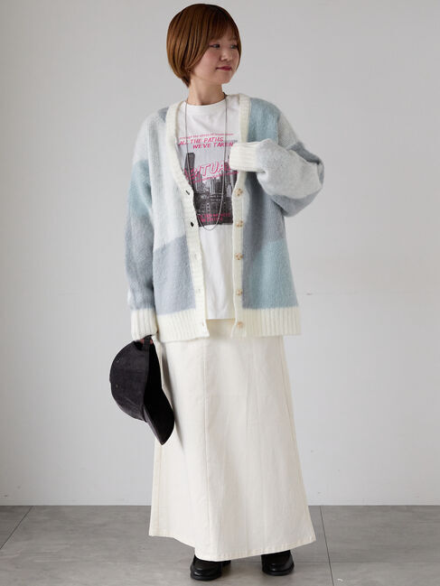 Lugnoncure「起毛ジャカードパッチワーク風Vネックカーディガン」|カーディガン|