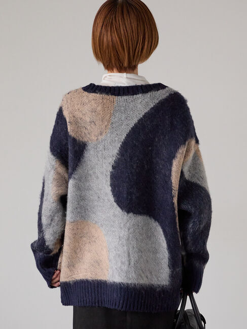 Lugnoncure「起毛ジャカードパッチワーク風Vネックカーディガン」|カーディガン|