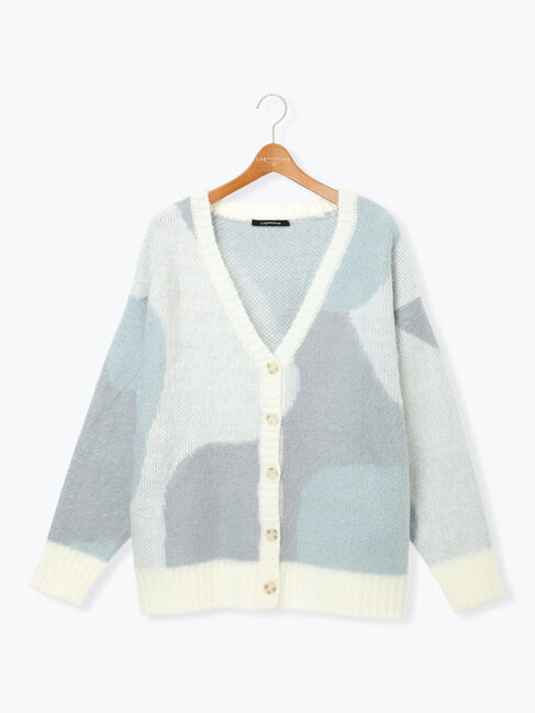 Lugnoncure「起毛ジャカードパッチワーク風Vネックカーディガン」|カーディガン|