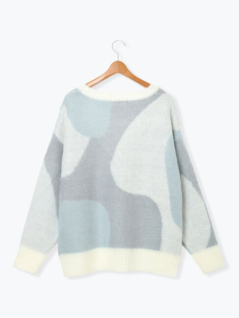 Lugnoncure「起毛ジャカードパッチワーク風Vネックカーディガン」|カーディガン|