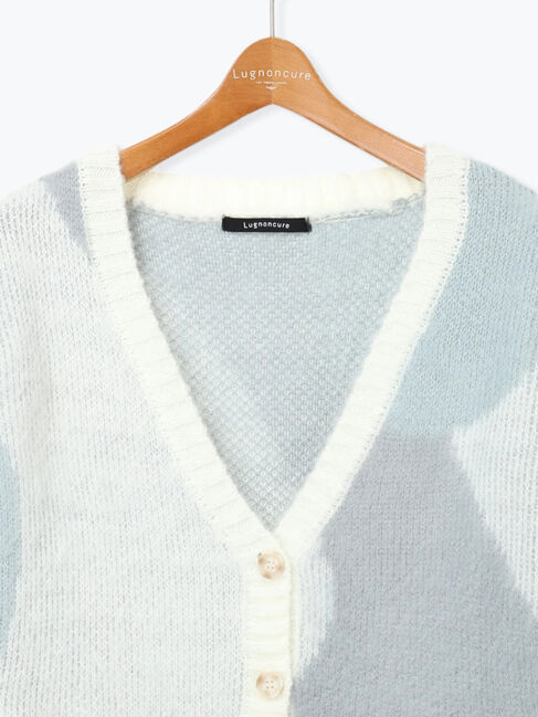 Lugnoncure「起毛ジャカードパッチワーク風Vネックカーディガン」|カーディガン|