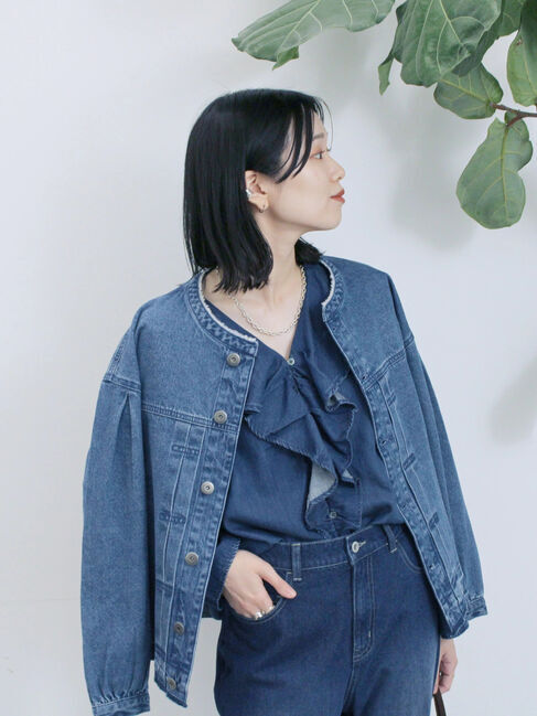 Samansa Mos2 blue「【ECO DENIM 】フリルブラウス」|シャツ・ブラウス|