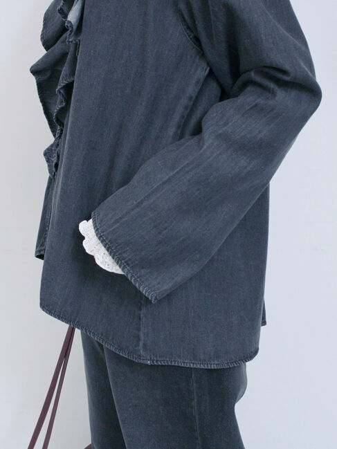 Samansa Mos2 blue「【ECO DENIM 】フリルブラウス」|シャツ・ブラウス|