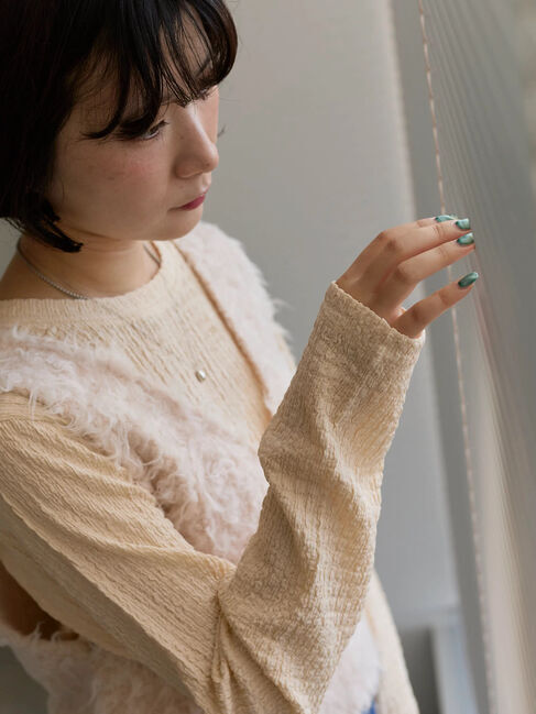 Samansa Mos2 blue「ふくれジャカードクルーネックプルオーバー」|Tシャツ・カットソー|キナリ