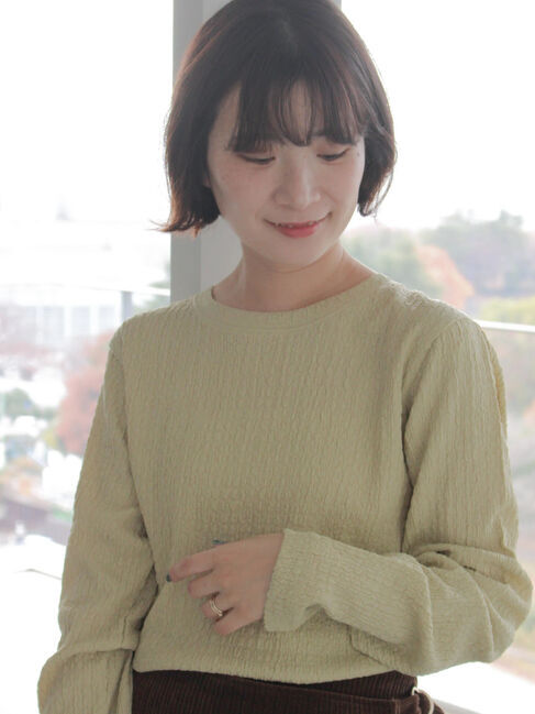 Samansa Mos2 blue「ふくれジャカードクルーネックプルオーバー」|Tシャツ・カットソー|